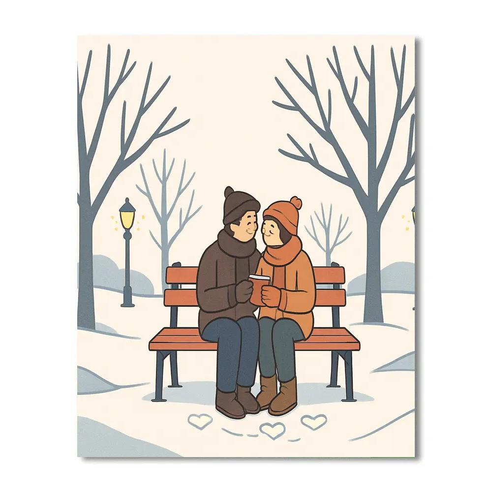 Snowy Park Bench Valentines Day Moment DIY paint by numbers