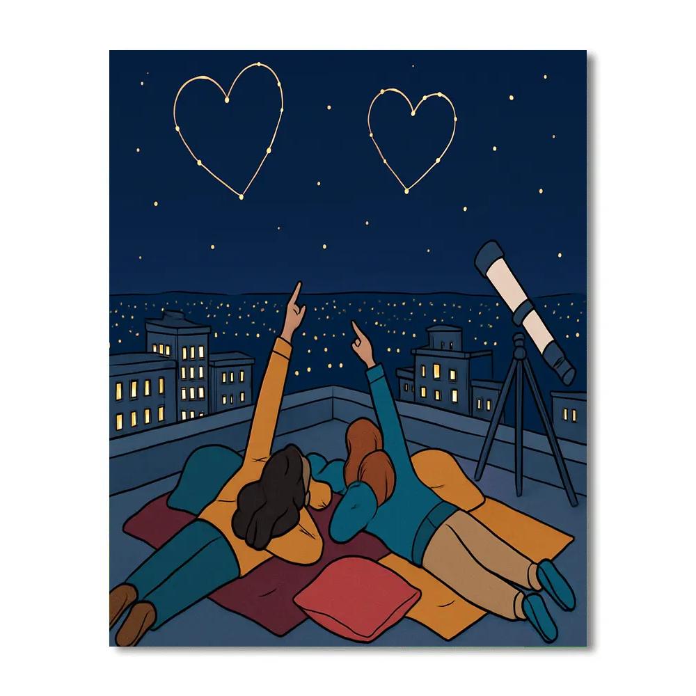 Stargazing Rooftop Valentines Day Constellations Numbered painting kits