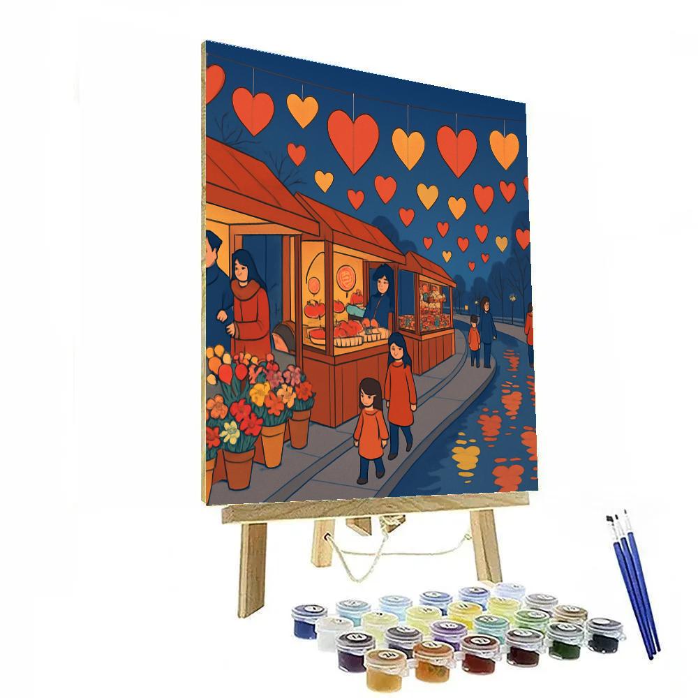 Valentines Day Lanterns Over Riverside Market painting number kit
