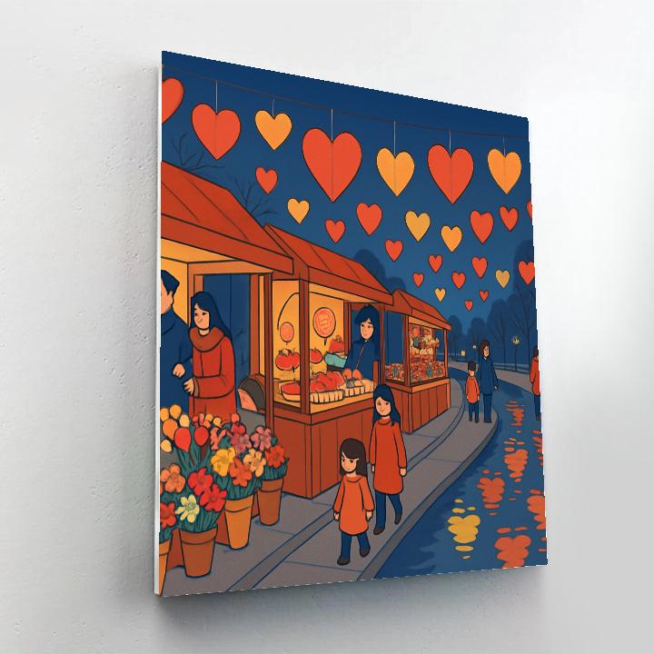 Valentines Day Lanterns Over Riverside Market painting number kit