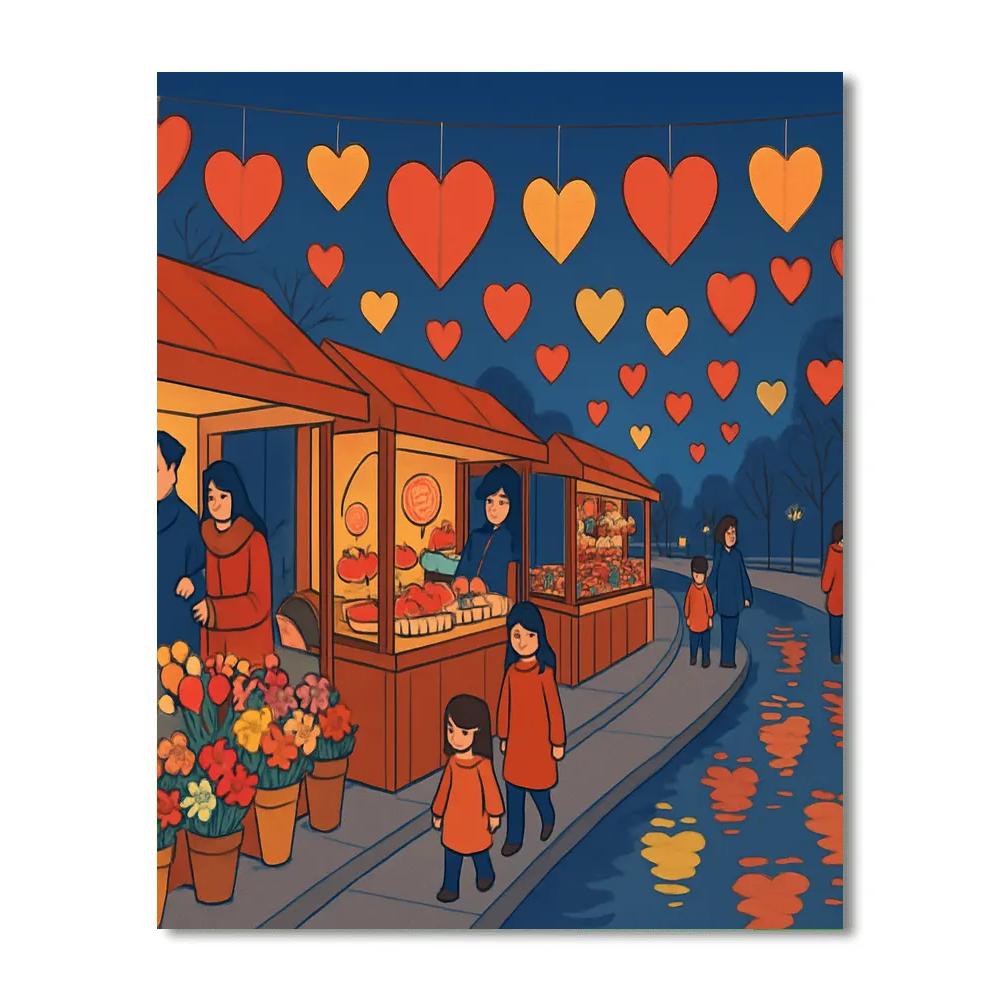 Valentines Day Lanterns Over Riverside Market painting number kit