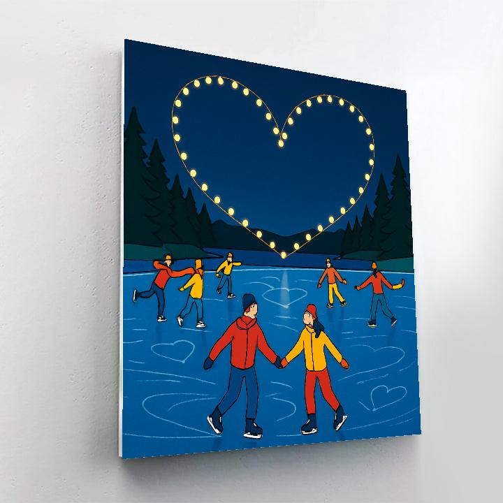 Valentines Day Ice Skating Lake Glow Numbered painting kits