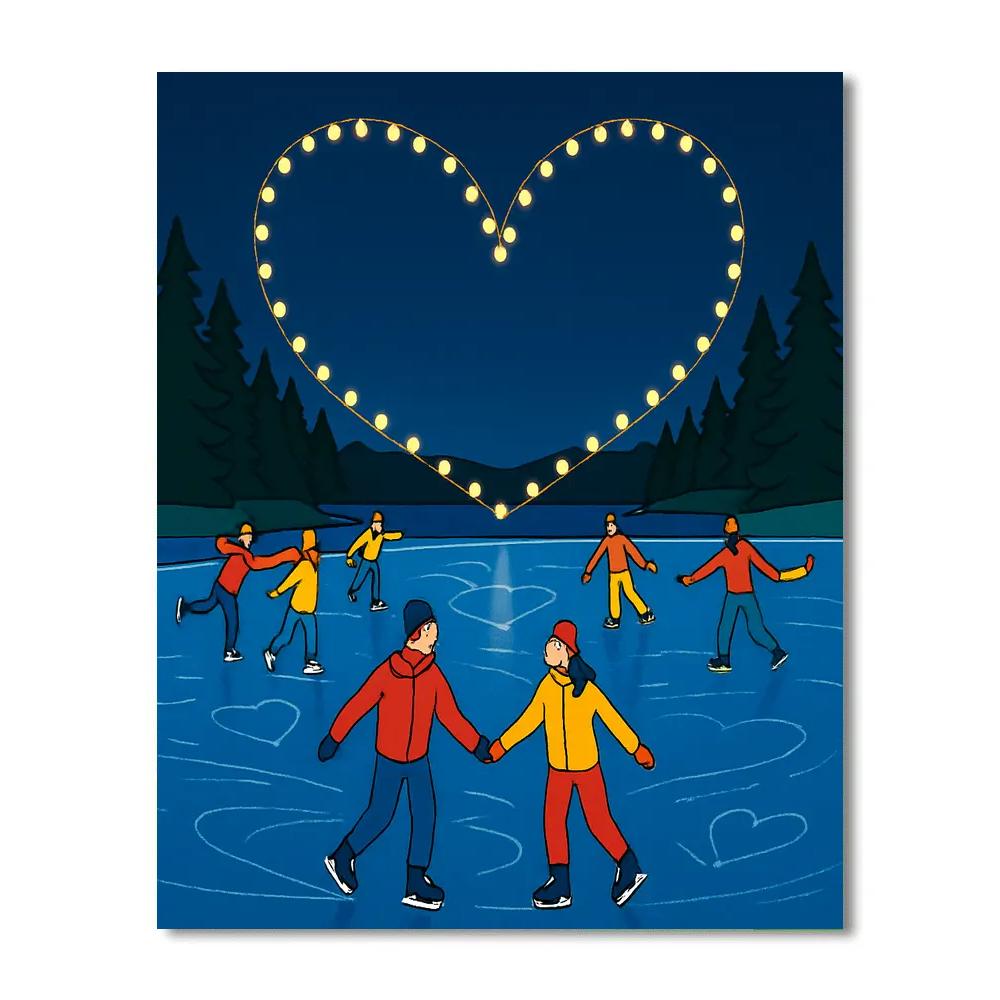 Valentines Day Ice Skating Lake Glow Numbered painting kits