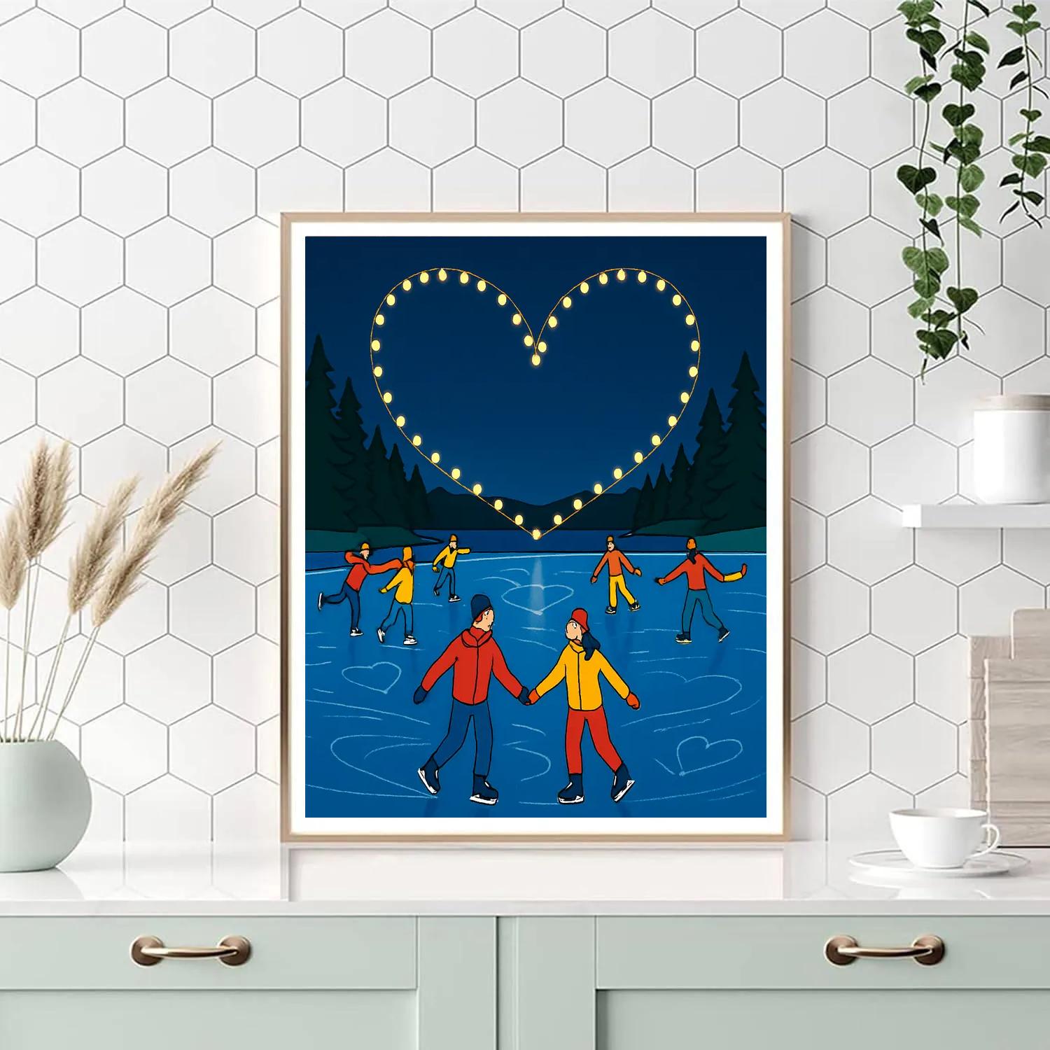 Valentines Day Ice Skating Lake Glow Numbered painting kits