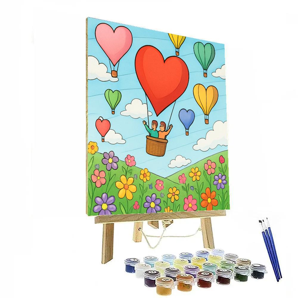 Valentines Day Hot Air Balloon Meadow painting number kit
