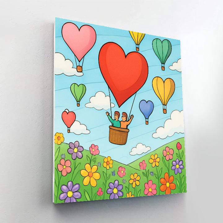 Valentines Day Hot Air Balloon Meadow painting number kit