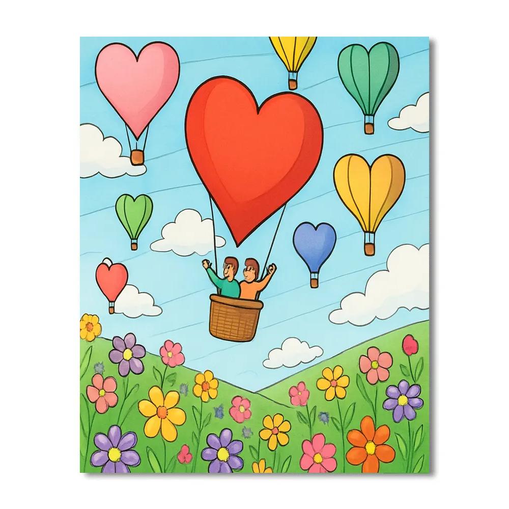 Valentines Day Hot Air Balloon Meadow painting number kit