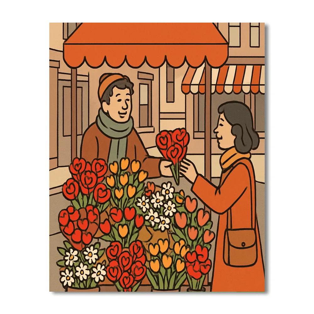 Flower Cart On Valentines Day Corner paint by number