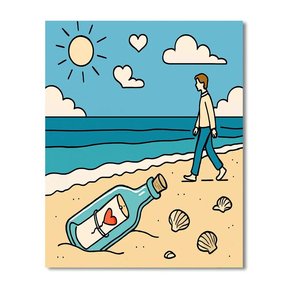 Valentines Day Seaside Message In A Bottle Paint by numbers art