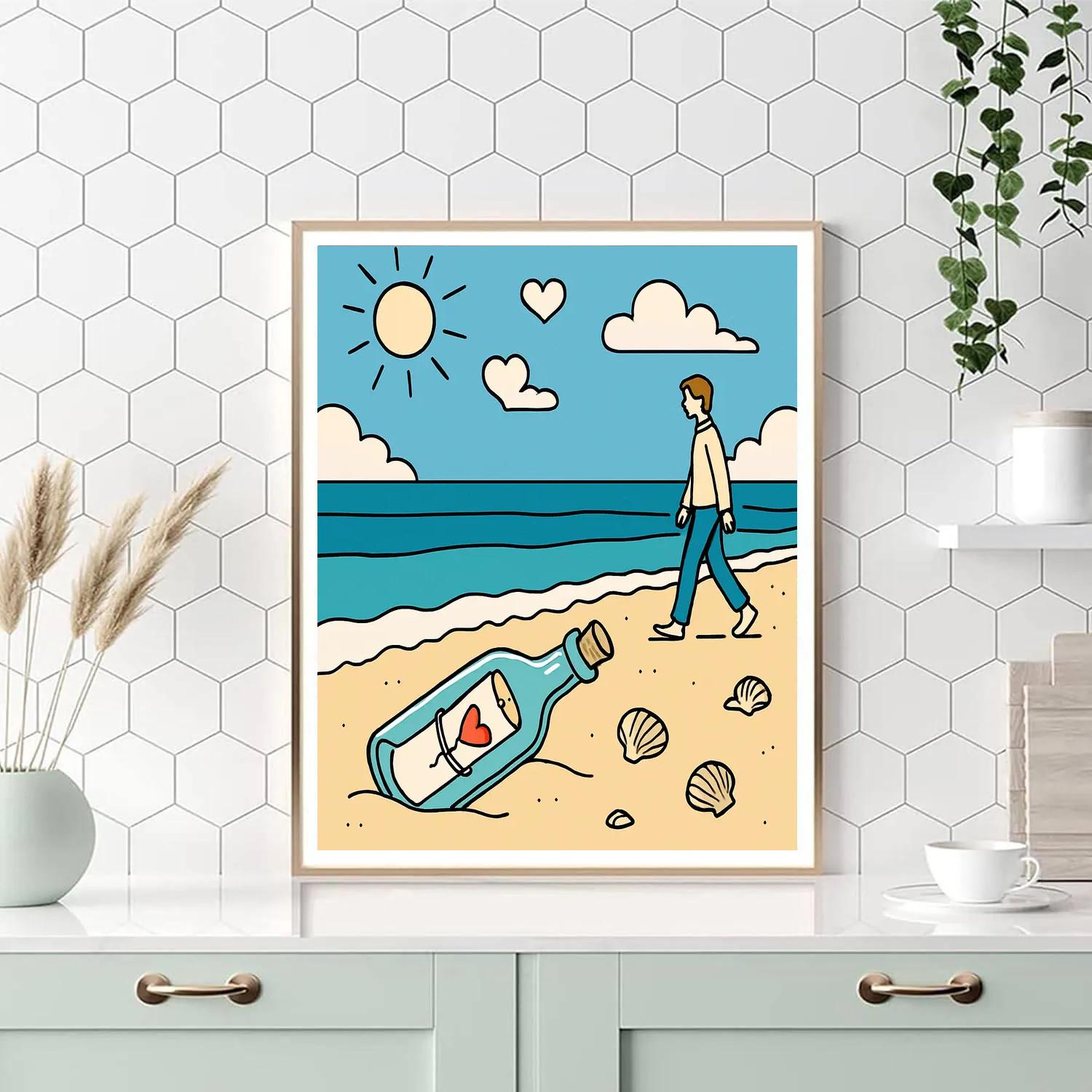Valentines Day Seaside Message In A Bottle Paint by numbers art