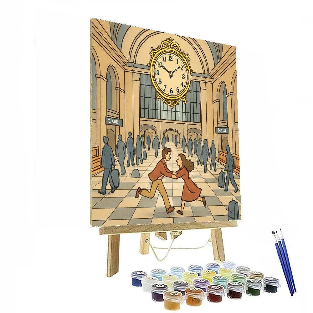 Train Station Clock Valentines Day Reunion Paint by numbers art