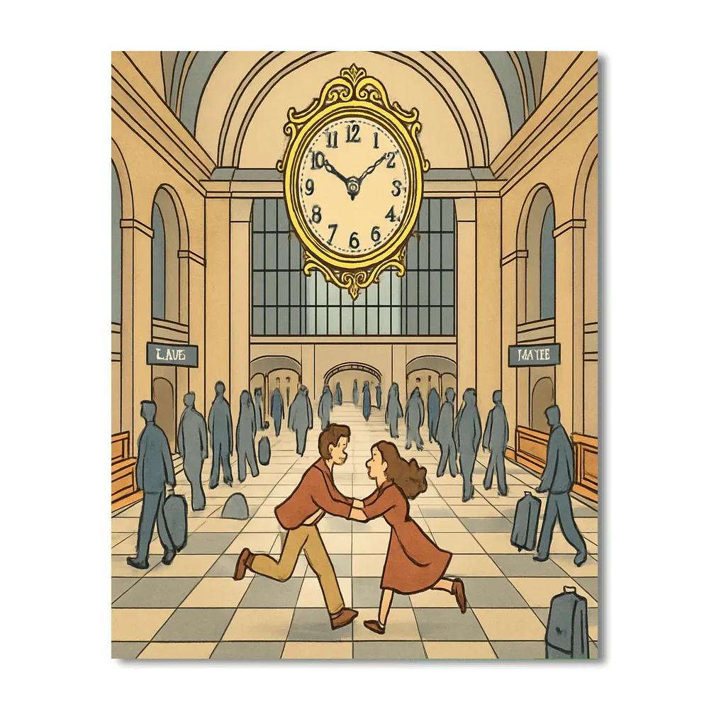 Train Station Clock Valentines Day Reunion Paint by numbers art
