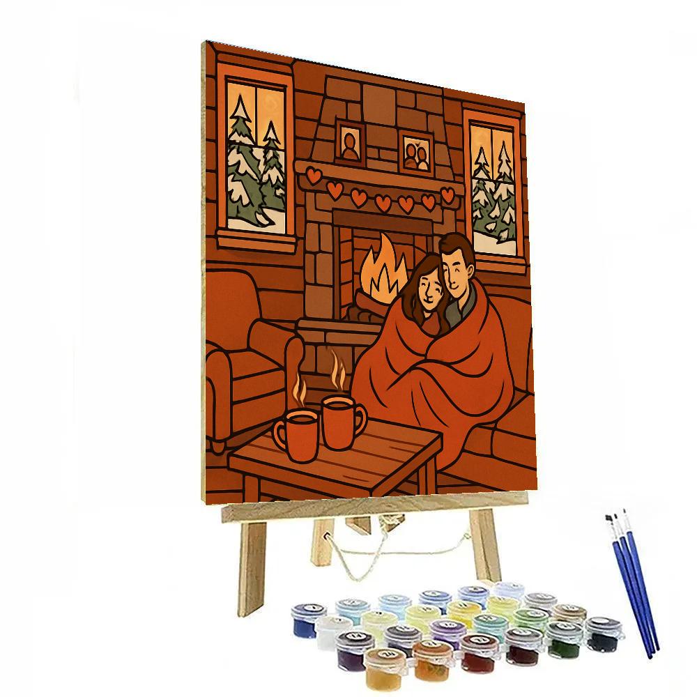Cozy Cabin Fireplace Valentines Day Evening Numbered painting kits