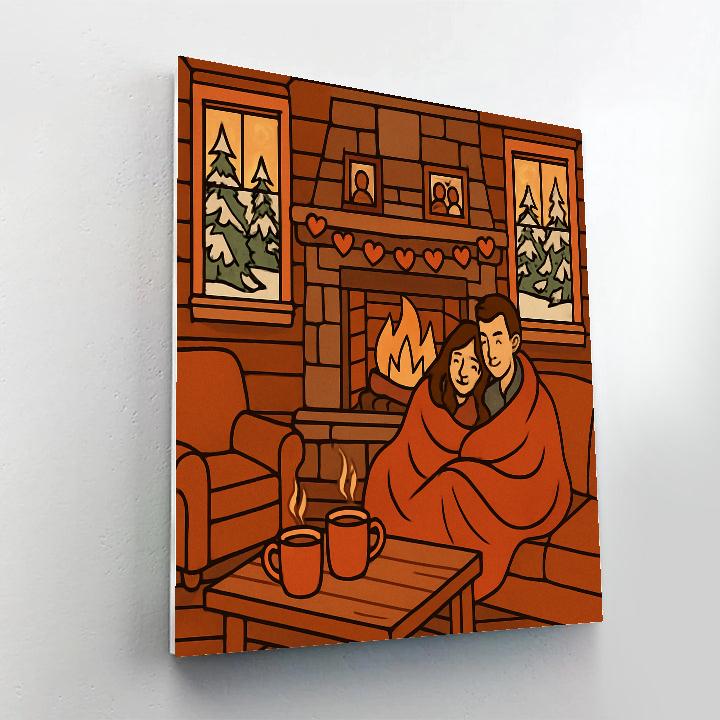 Cozy Cabin Fireplace Valentines Day Evening Numbered painting kits