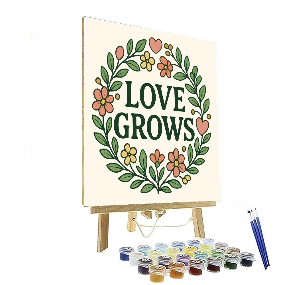 Valentines Day Botanical Lettering Wreath Paint by numbers art