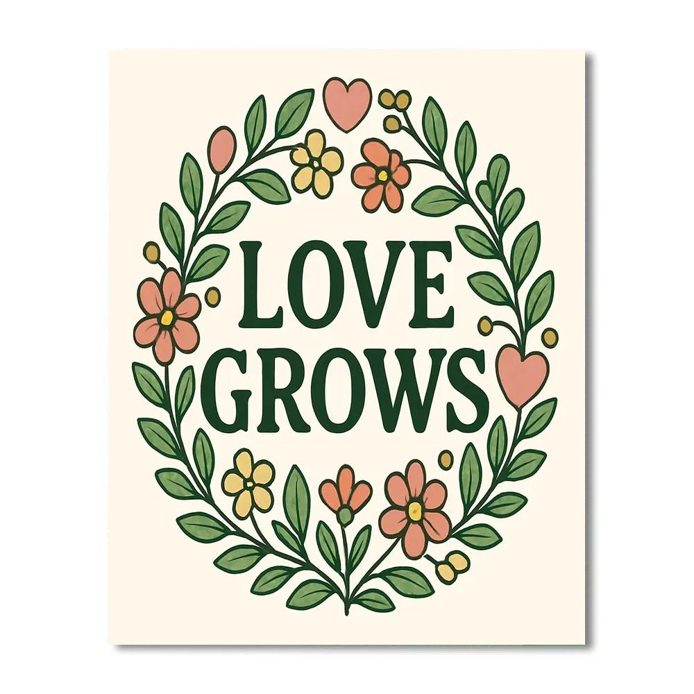 Valentines Day Botanical Lettering Wreath Paint by numbers art