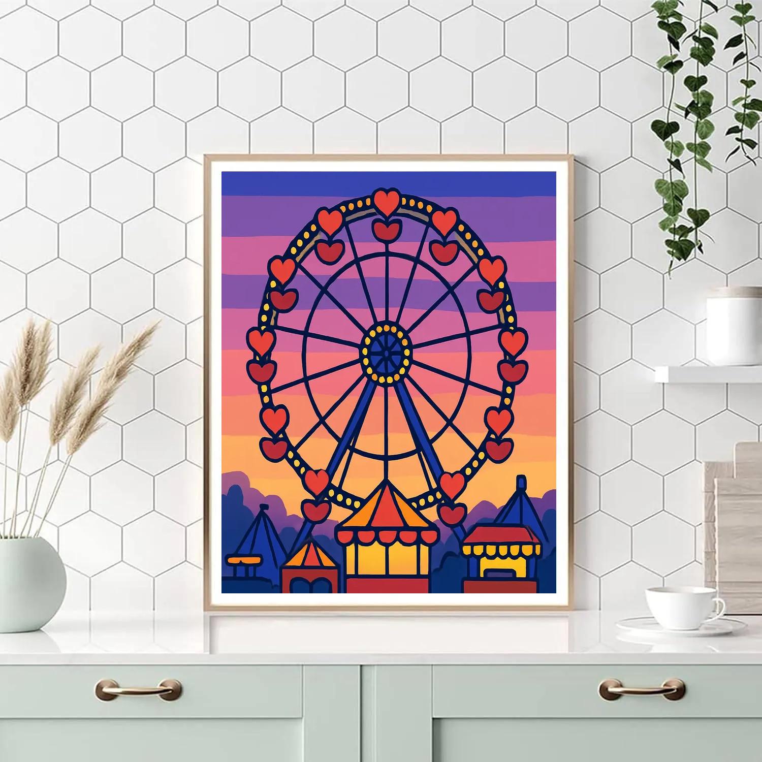 Valentines Day Carnival Ferris Wheel Lights painting number kit