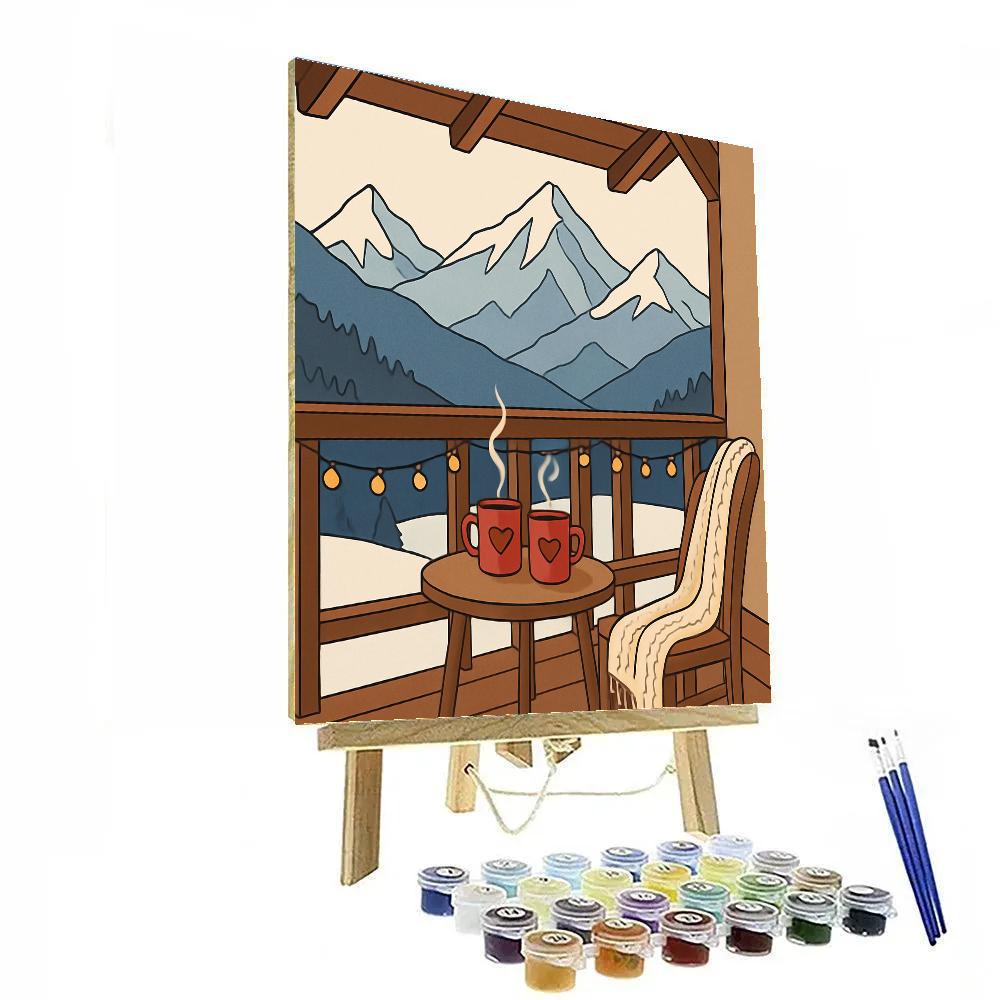 Valentines Day Mountain Chalet Balcony Paint by numbers kits