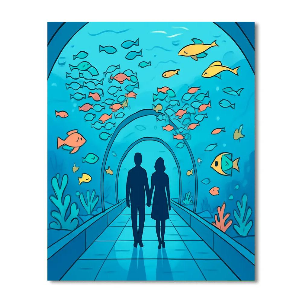 Valentines Day Aquarium Tunnel Glow Number painting
