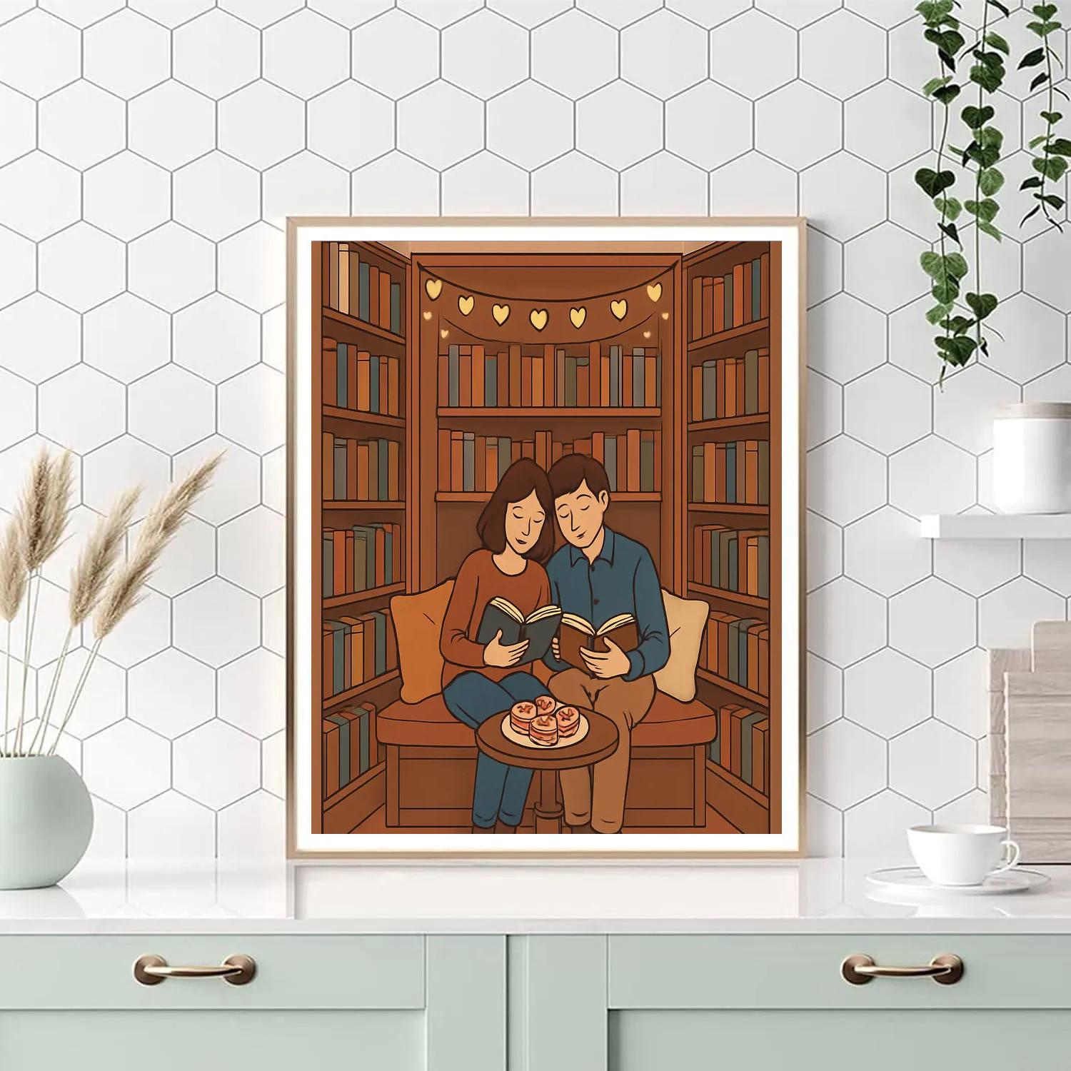 Bookstore Cafe Valentines Day Nook paint by color