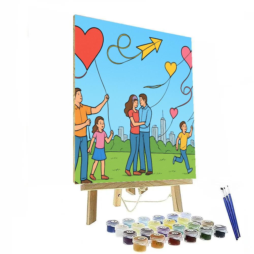 Valentines Day City Park Kite Flight paint by color