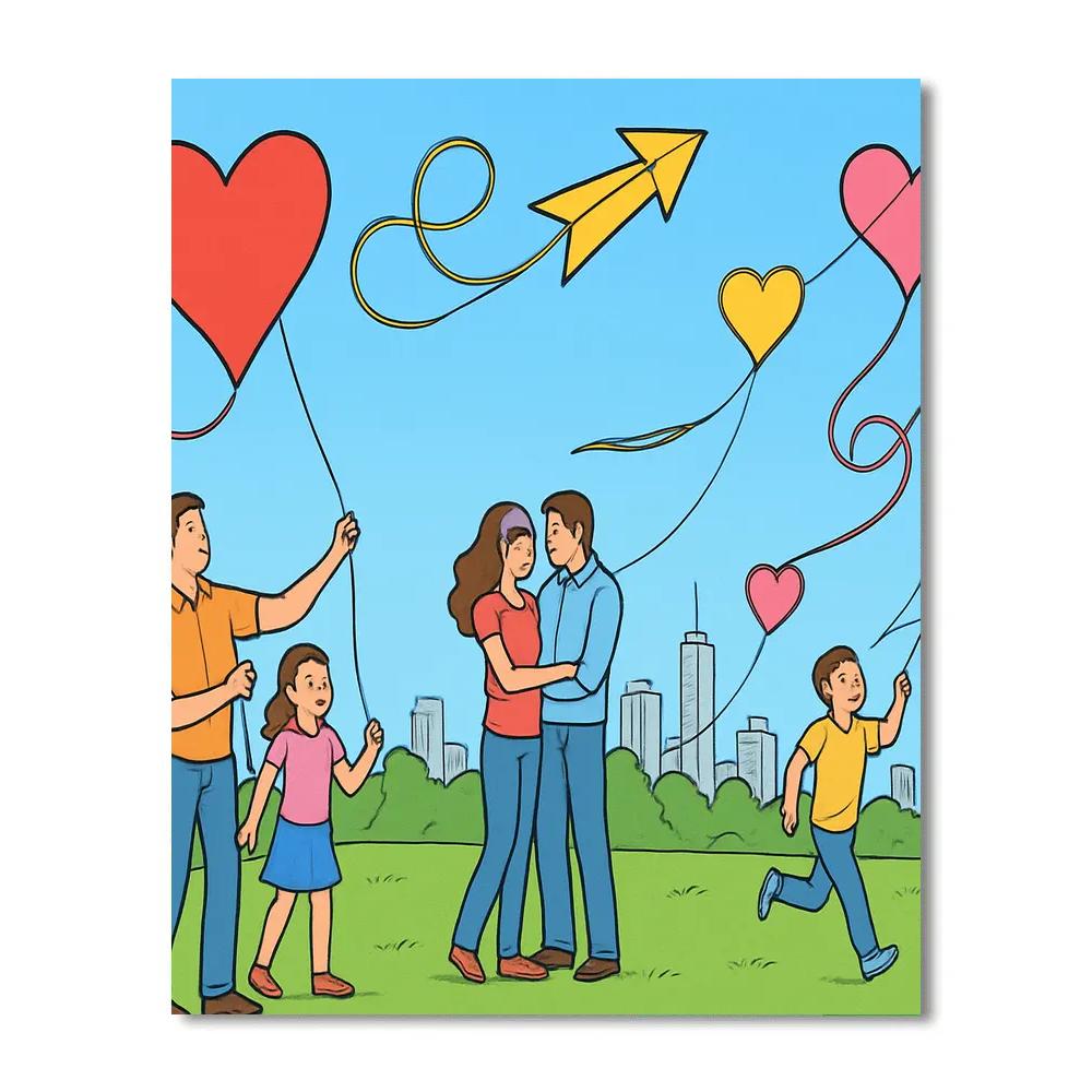 Valentines Day City Park Kite Flight paint by color