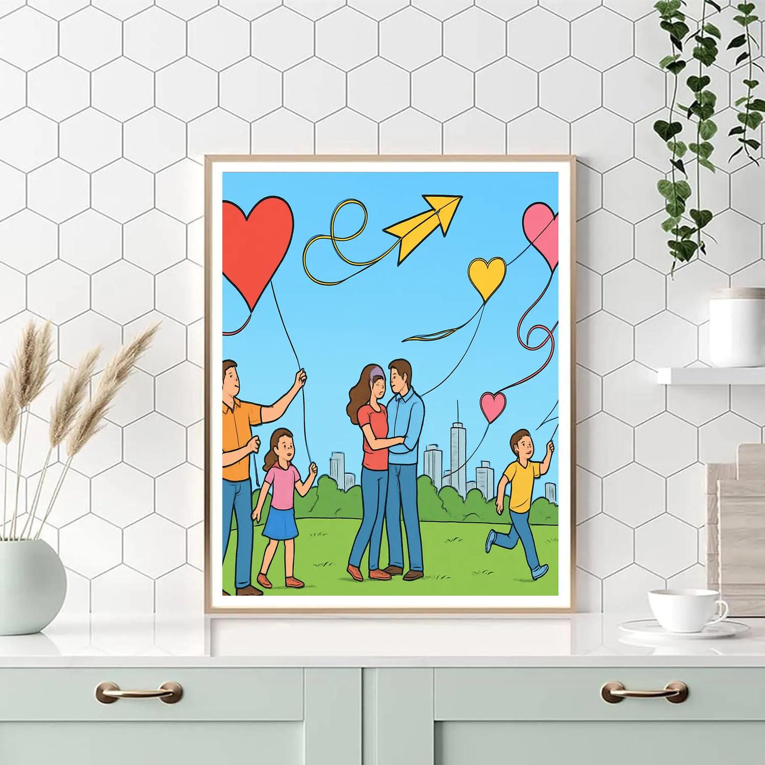 Valentines Day City Park Kite Flight paint by color