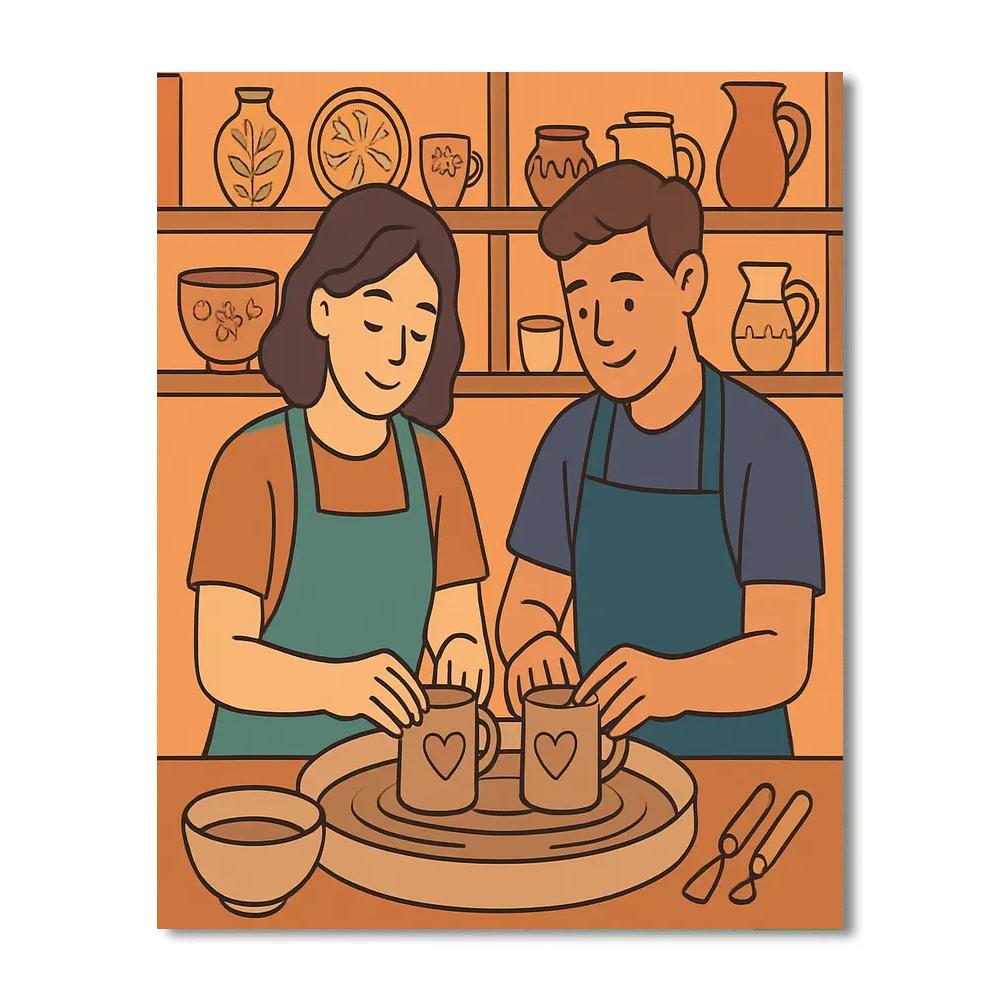 Valentines Day Pottery Studio Heart Mugs paint by numbers