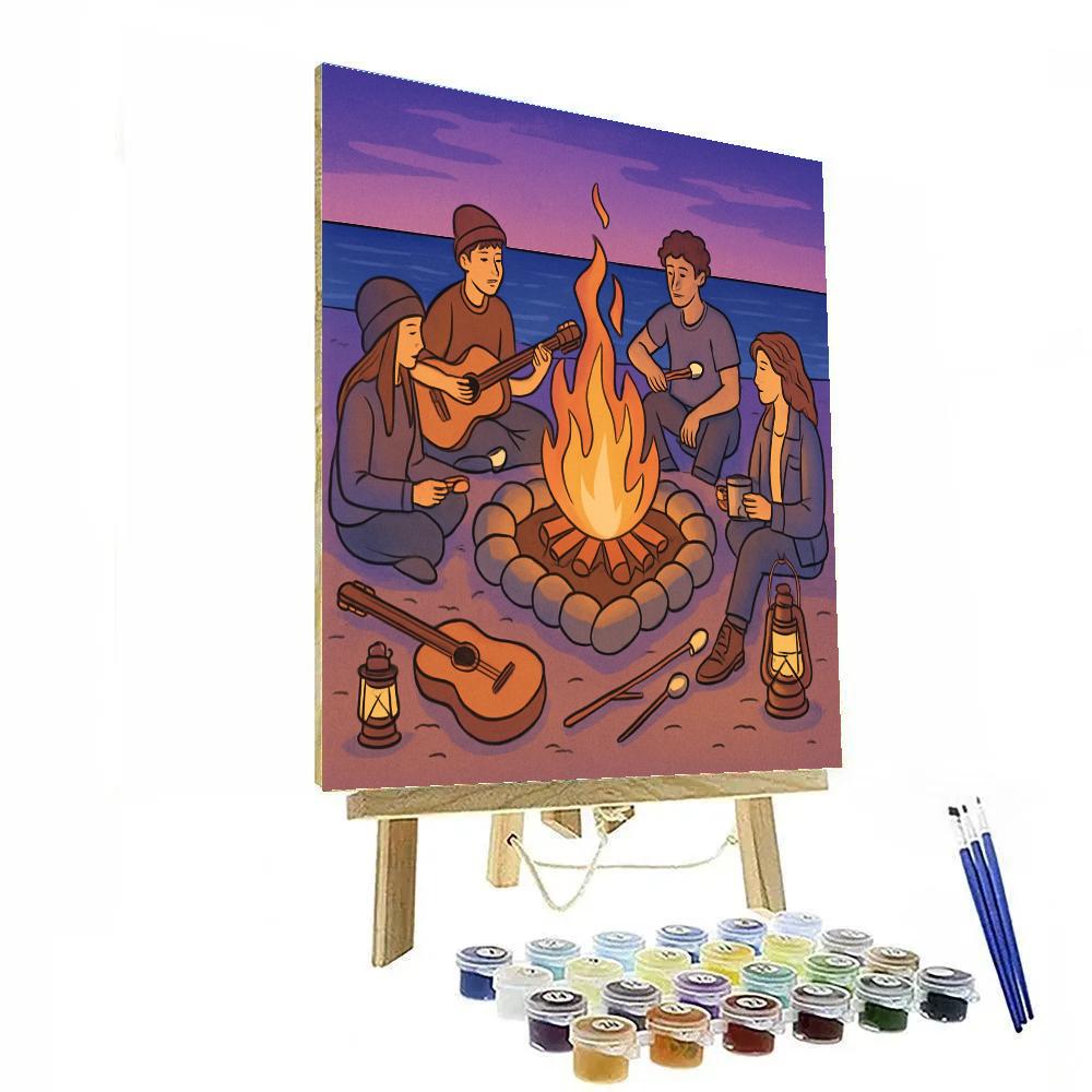 Valentines Day Beach Bonfire Circle painting number kit