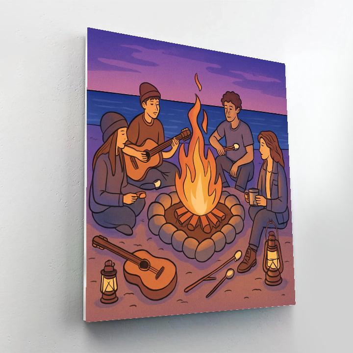 Valentines Day Beach Bonfire Circle painting number kit