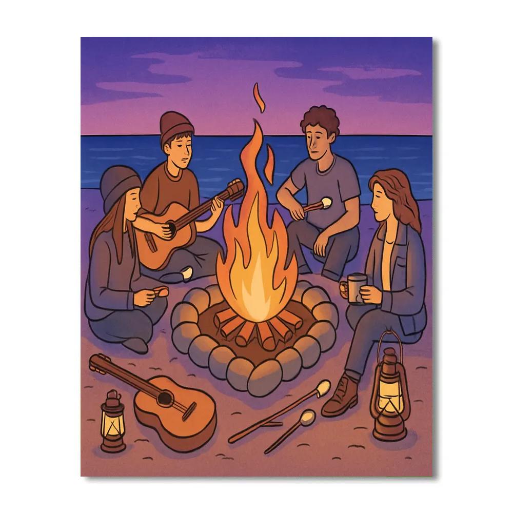 Valentines Day Beach Bonfire Circle painting number kit