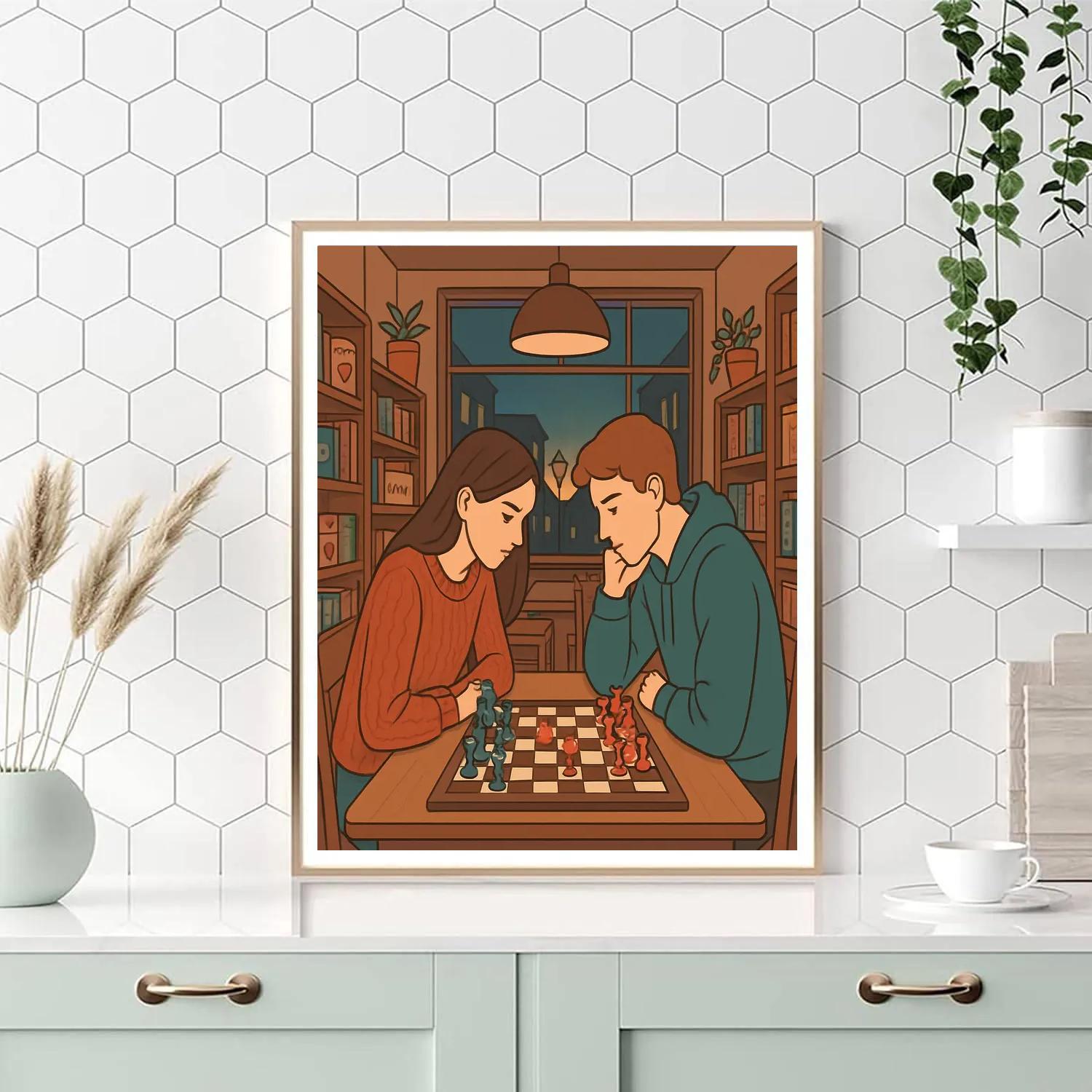 Chess Cafe Valentines Day Match paint by color