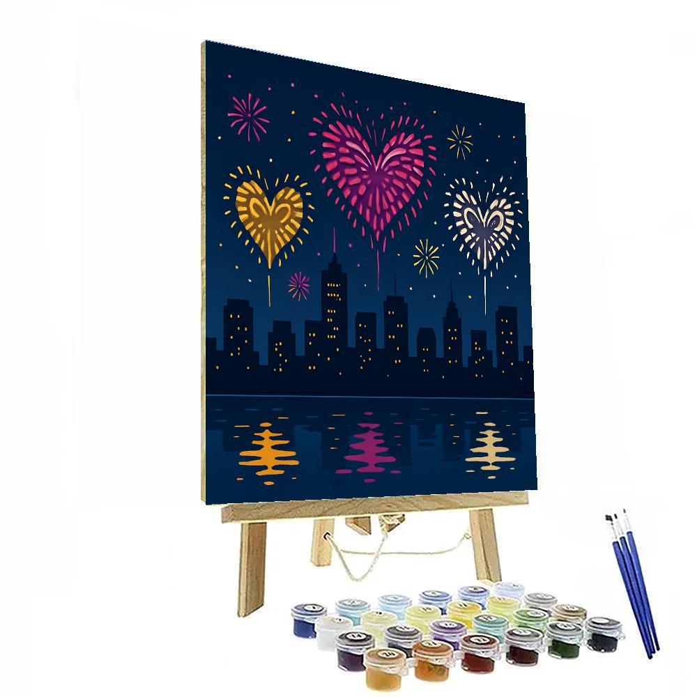 Valentines Day City Skyline Fireworks Numbered painting kits
