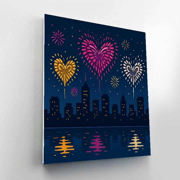 Valentines Day City Skyline Fireworks Numbered painting kits