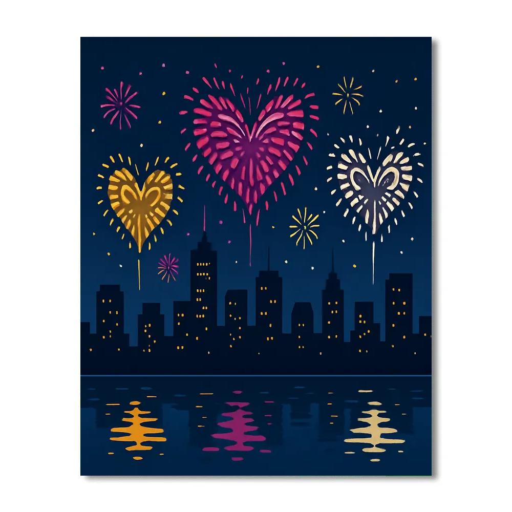 Valentines Day City Skyline Fireworks Numbered painting kits