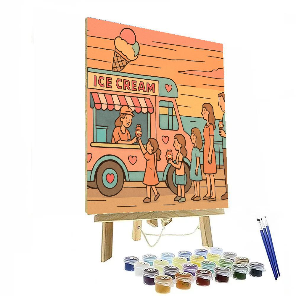 Valentines Day Ice Cream Truck Sunset paint by number