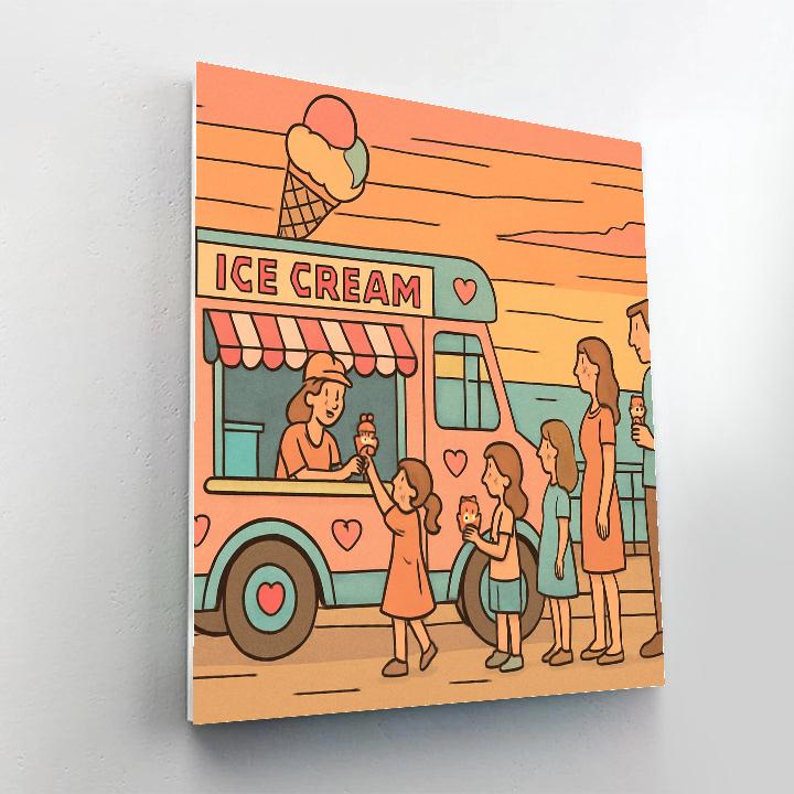 Valentines Day Ice Cream Truck Sunset paint by number