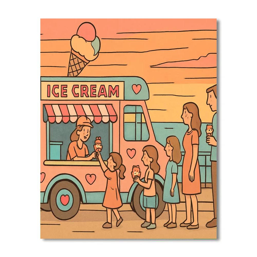 Valentines Day Ice Cream Truck Sunset paint by number