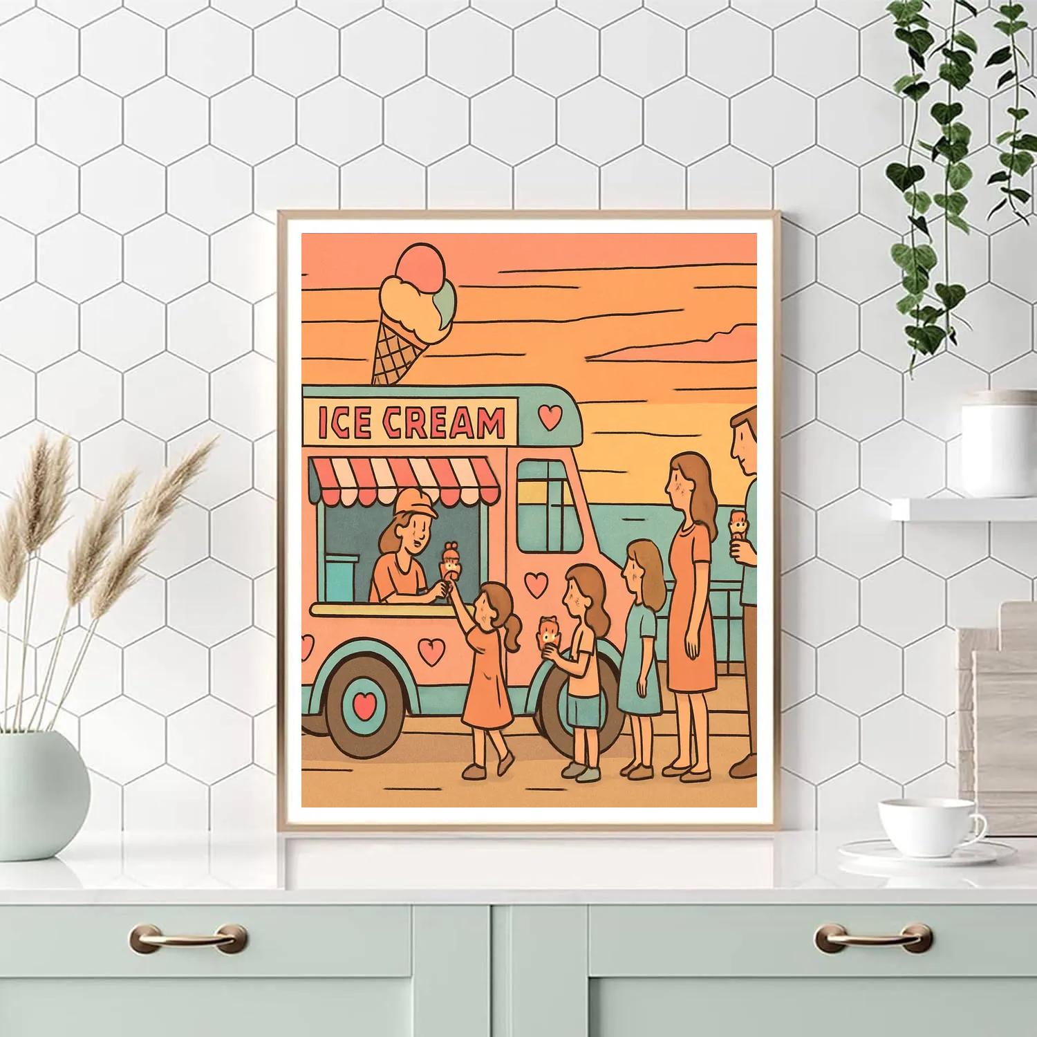 Valentines Day Ice Cream Truck Sunset paint by number