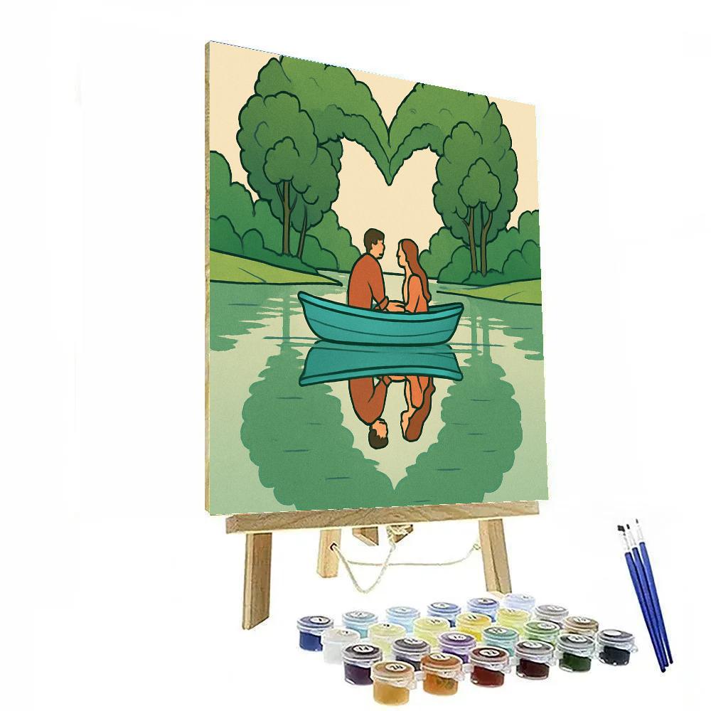 Lake Rowboat Valentines Day Reflection paint by color