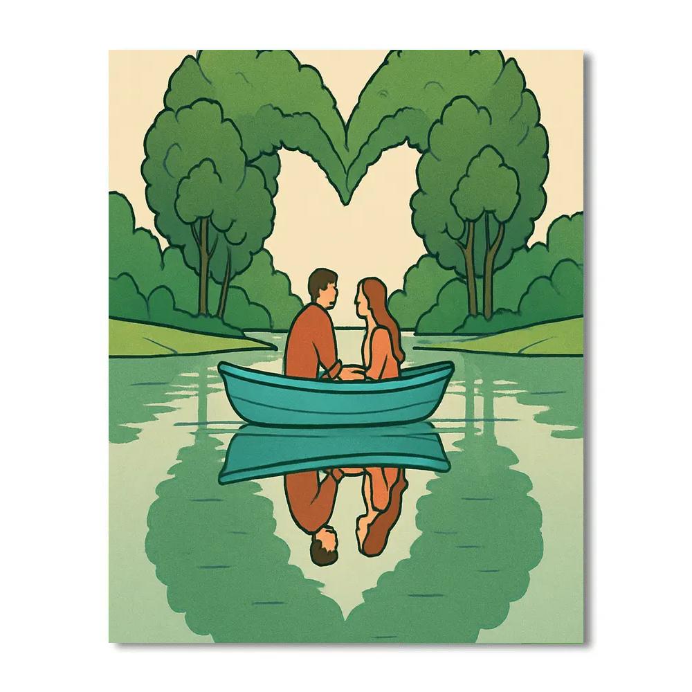 Lake Rowboat Valentines Day Reflection paint by color