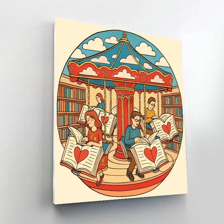 Valentines Day Carousel Of Books DIY paint by numbers