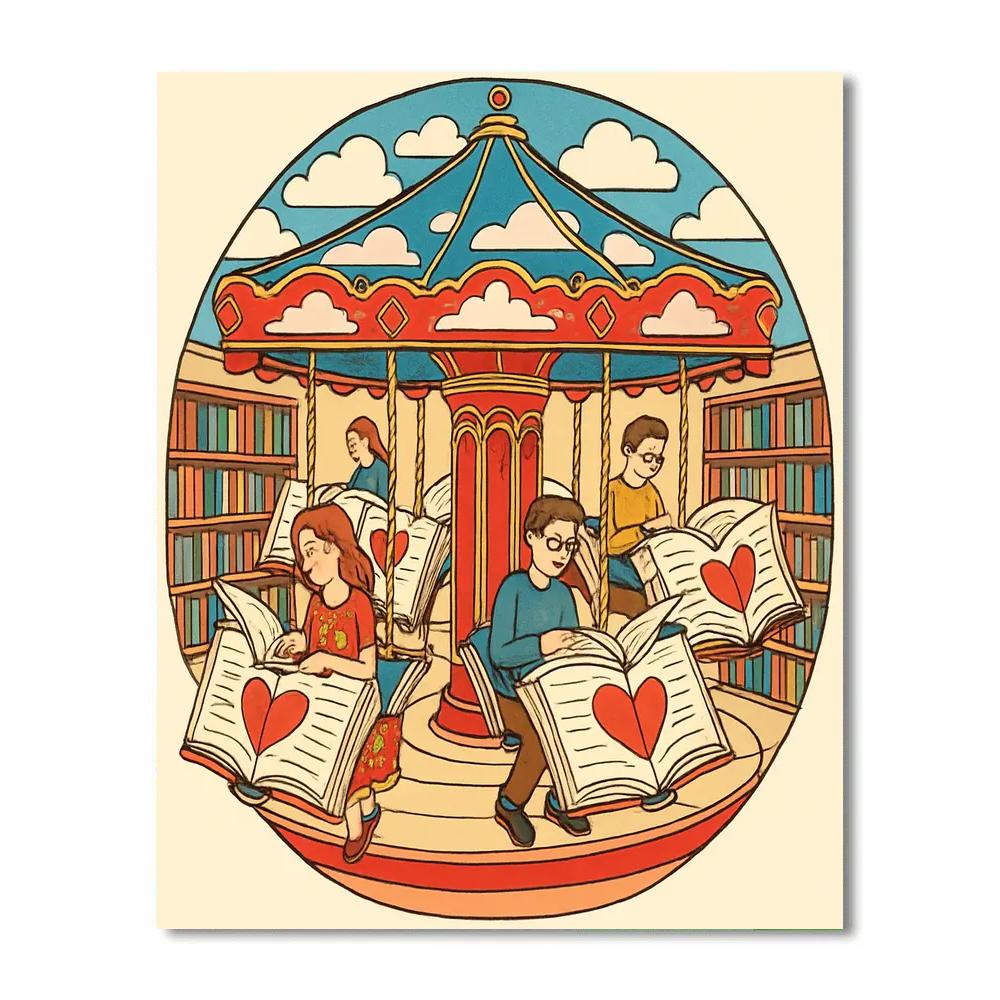 Valentines Day Carousel Of Books DIY paint by numbers