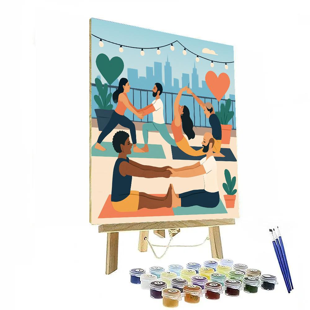 Rooftop Garden Valentines Day Yoga Painting by numbers kit