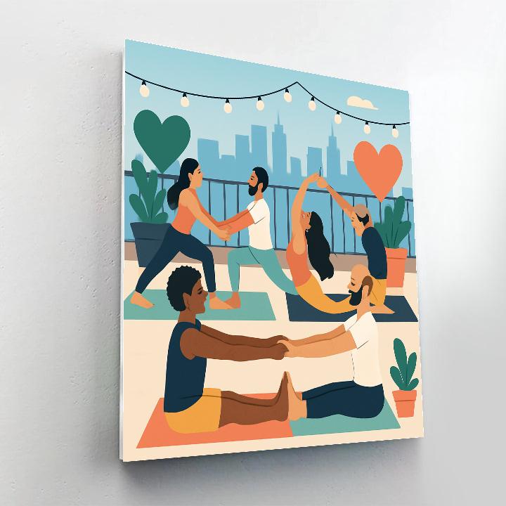 Rooftop Garden Valentines Day Yoga Painting by numbers kit