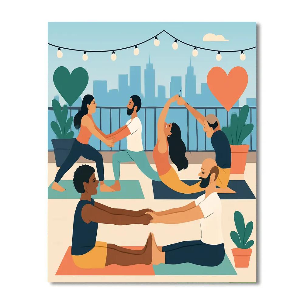 Rooftop Garden Valentines Day Yoga Painting by numbers kit