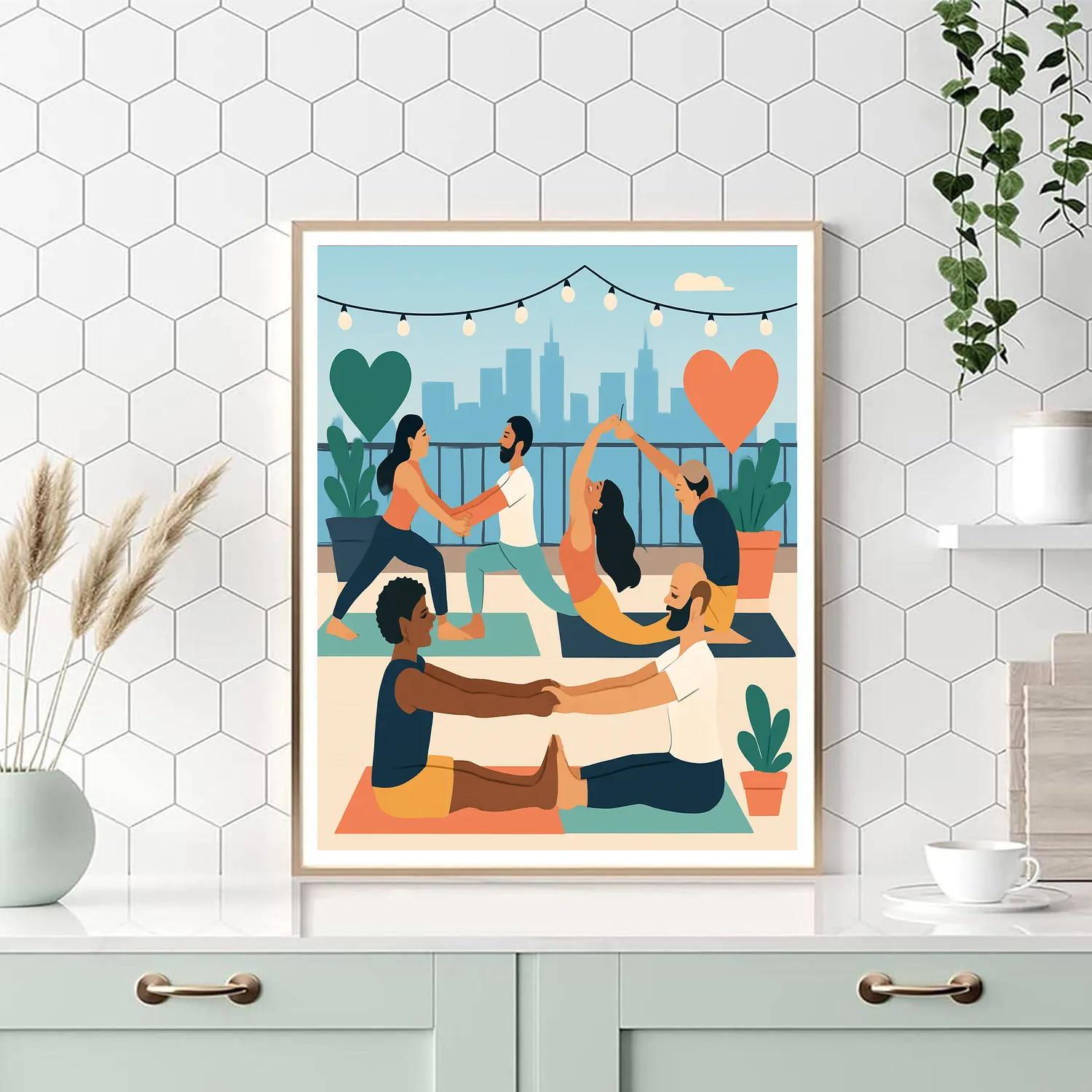 Rooftop Garden Valentines Day Yoga Painting by numbers kit