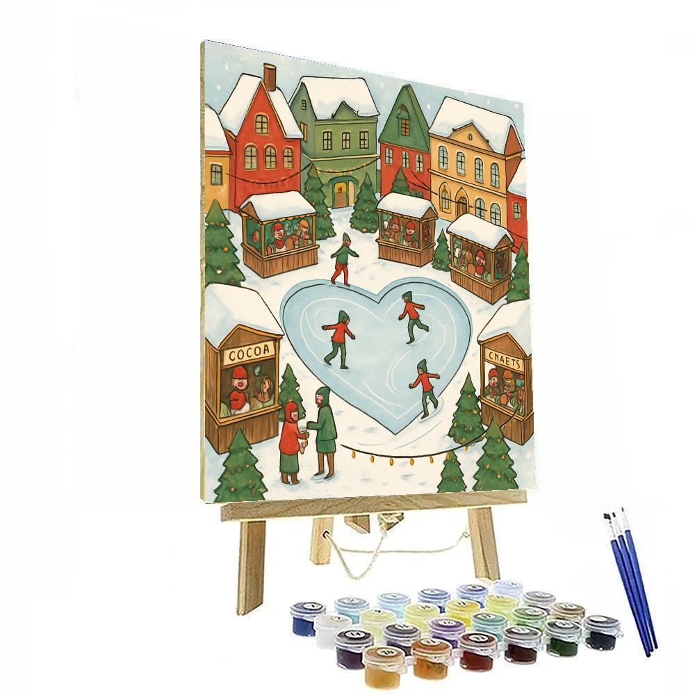 Valentines Day Winter Market Skating Rink Painting by numbers kit