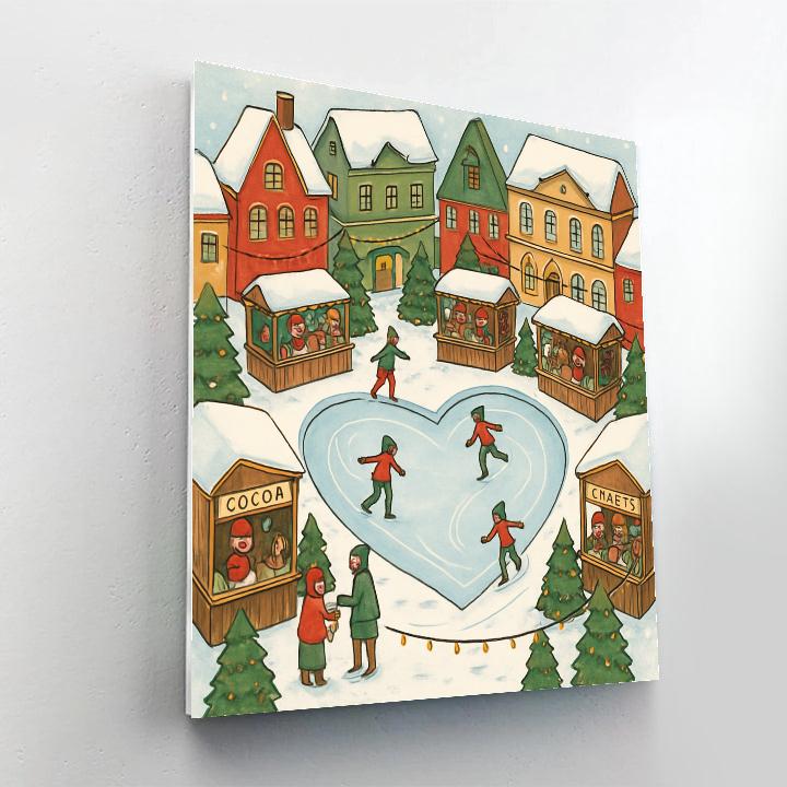 Valentines Day Winter Market Skating Rink Painting by numbers kit