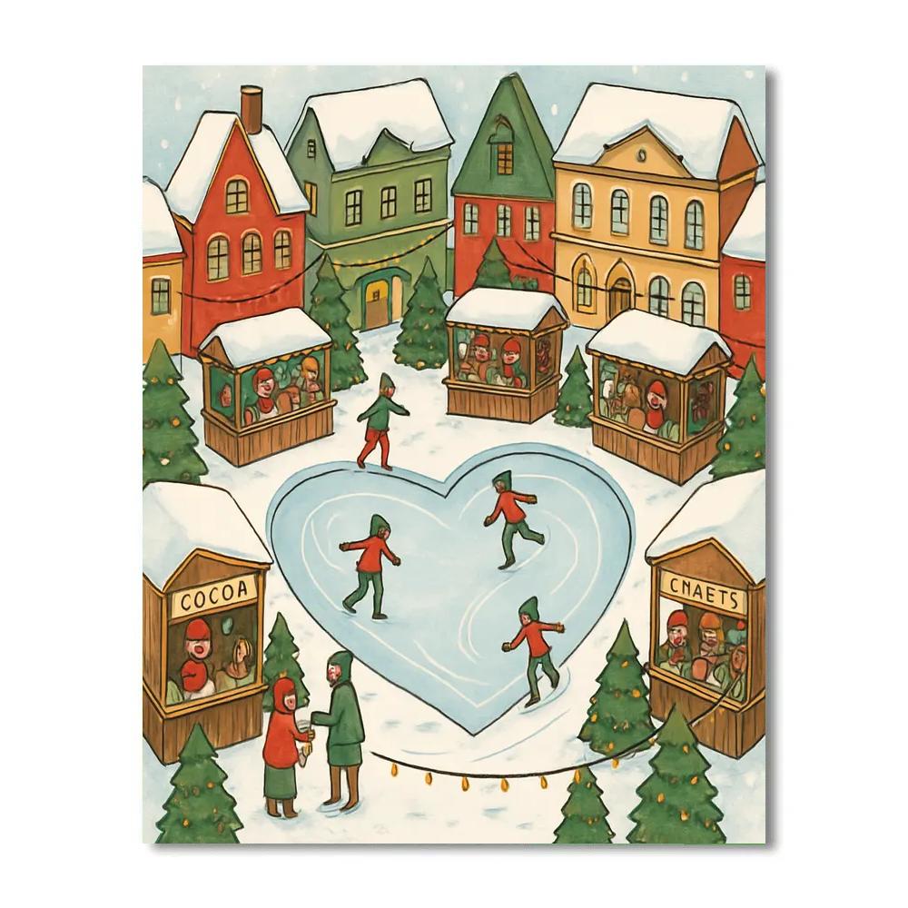 Valentines Day Winter Market Skating Rink Painting by numbers kit